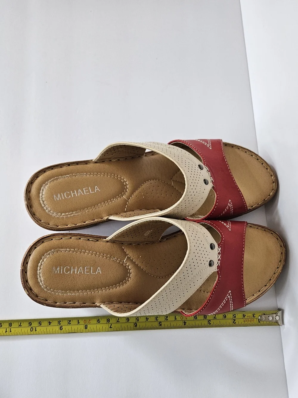 MICHAELA Women's Comfort Wedge Sandals Mules Colorblock Red Cream Size EU 40